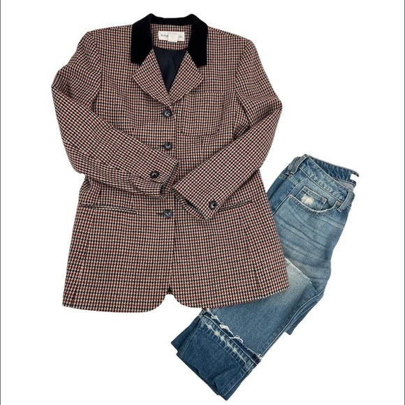NORTON MCNAUGHTON Vintage Houndstooth Single Breasted Wool Blazer Size 8 Preppy - Picture 1 of 6